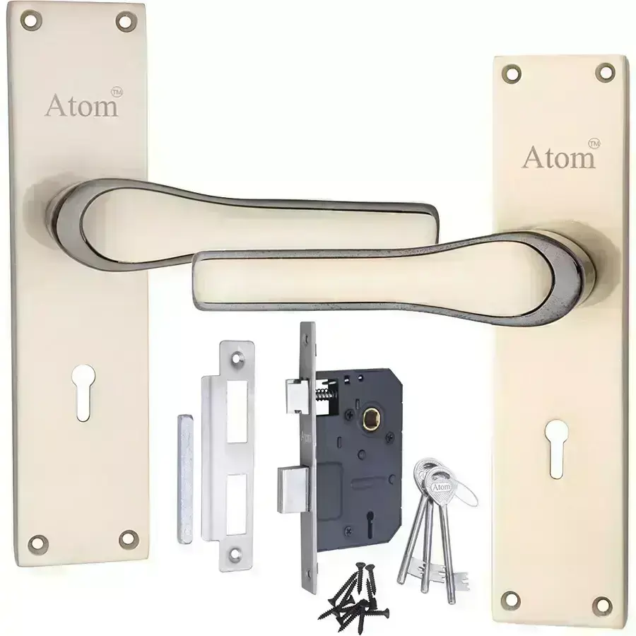 Atom Zinc Alloy Silver Door Handle Lock Set, O-43 K.Y. S/S