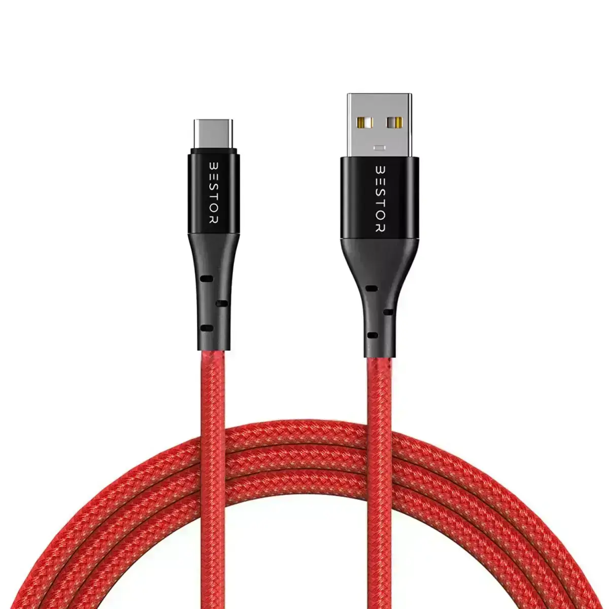Bestor 1 m 65 W Nylon Outer Material VOC Fast Charging Round USB Type C Cable Red and White, BE-02