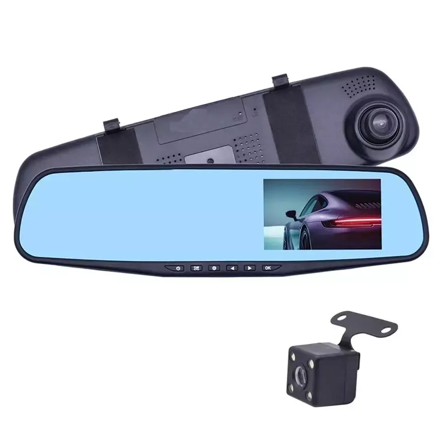 CAMLEIGH G-Sensor Mirror Car Camera 10.92 cm (4.3 Inch) Black with 170° & Night Vision