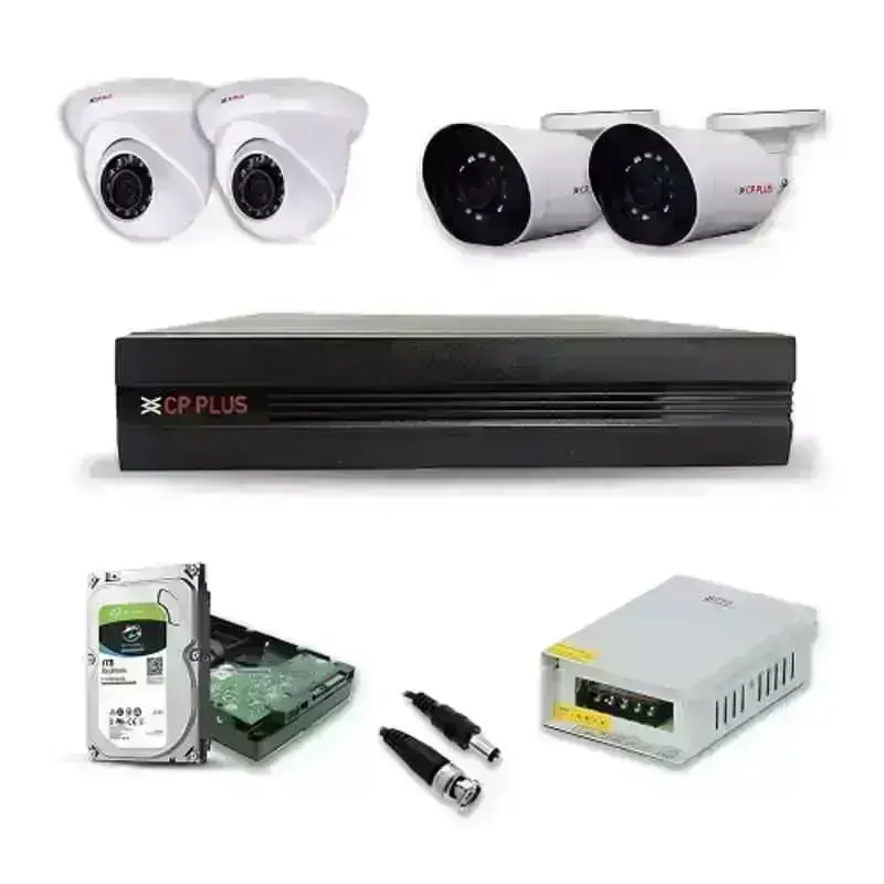 CP Plus 2.4MP 2 Pcs Dome Camera 2 Pcs Bullet Camera 4 Channel DVR and 1TB HDD Surveillance CCTV Security Camera Kit and All Accessories