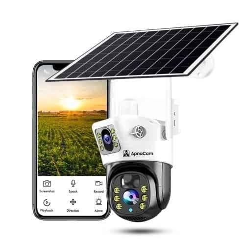 ApnaCam 3+2MP 4G Solar Sim CCTV Camera Dual Lens PTZ Sim with 2 Way Audio, Color Night Mode, Motion Detect, Waterproof, SD Card Support & Alarm