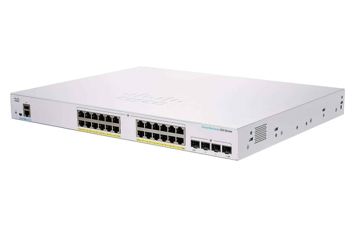Cisco 370W 24 Port Full PoE 4x1G SFP Managed Network Switch, CBS350-24FP-4G