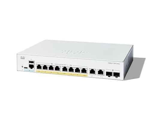 Cisco Catalyst 1300 8 Ports 10/100/1000 + 2x1 Gigabit Ethernet Copper/SFP PoE Network Switch, C1300-8P-E-2G