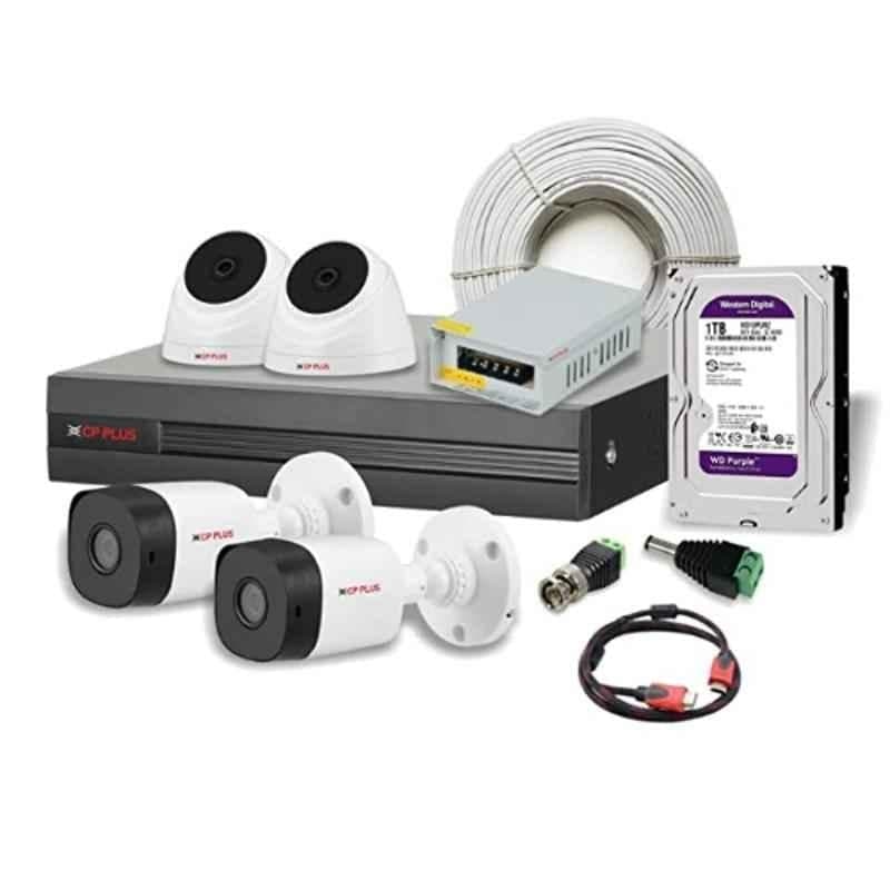 CP Plus 2.4MP 2 Pcs Night Vision Wired Outdoor Bullet Camera & 2 Pcs Indoor Dome Camera Set with 4CH DVR, 90m Co-Axial Cable, 4CH Power Supply, 1TB HD, HDMI, BNC & DC, CP-UCK-TD22H-B1