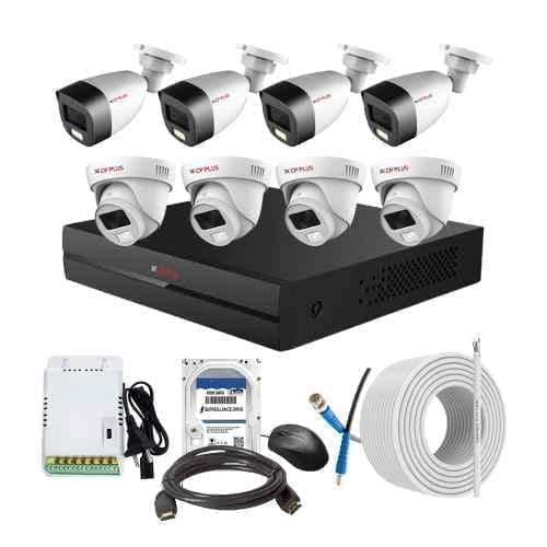 CP Plus 2.4MP Full Colour HD Audio Indoor & Outdoor CCTV Combo Kit with 8Ch DVR, 4 Dome 4 Bullet Camera, 8Ch SMPS, 70m Cable, 1TB HDD & Connector