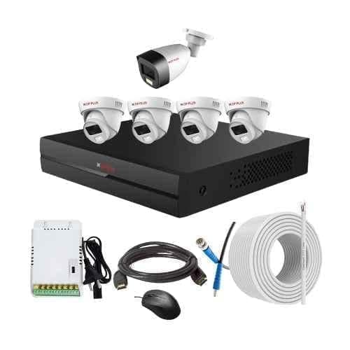 CP Plus 2.4MP Full Colour HD Audio Indoor & Outdoor CCTV Combo Kit with 8Ch DVR, 1 Bullet 4 Dome Camera, 8Ch SMPS, 70m Copper Cable & Connectors