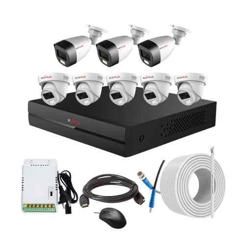 CP Plus 2.4MP Full Colour HD Audio Indoor & Outdoor CCTV Combo Kit with 8Ch DVR, 5 Dome 3 Bullet Camera, 8Ch SMPS, 70m Copper Cable & Connectors