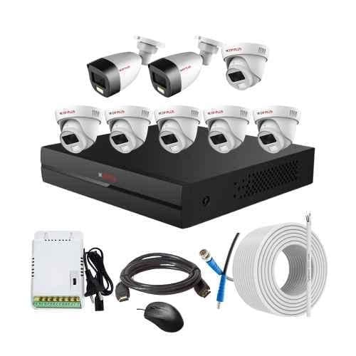 CP Plus 2.4MP Full Colour HD Audio Indoor & Outdoor CCTV Combo Kit with 8Ch DVR, 6 Dome 2 Bullet Camera, 8Ch SMPS, 70m Copper Cable & Connectors