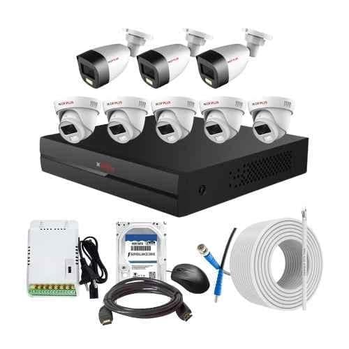 CP Plus 2.4MP Full Colour HD Audio Indoor & Outdoor CCTV Combo Kit with 8Ch DVR, 5 Dome 3 Bullet Camera, 8Ch SMPS, 70m Cable, 500GB HDD & Connector