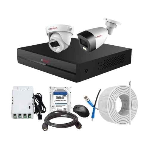 CP Plus 2.4MP Full Colour HD Audio Indoor & Outdoor CCTV Combo Kit with 4Ch DVR, 1 Dome 1 Bullet Camera, 4Ch SMPS, 70m Cable, 500GB HDD & Connector