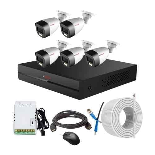 CP Plus 2.4MP Full Colour HD Audio Indoor & Outdoor CCTV Combo Kit with 8Ch DVR, 5 Bullet Camera, 8Ch SMPS, 70m Copper Cable & Connectors