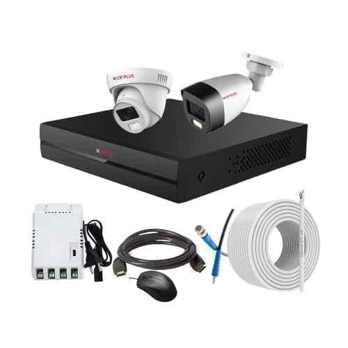 CP Plus 2.4MP Full Colour HD Audio Indoor & Outdoor CCTV Combo Kit with 4Ch DVR, 1 Dome 1 Bullet Camera, 4Ch SMPS, 70m Copper Cable & Connectors