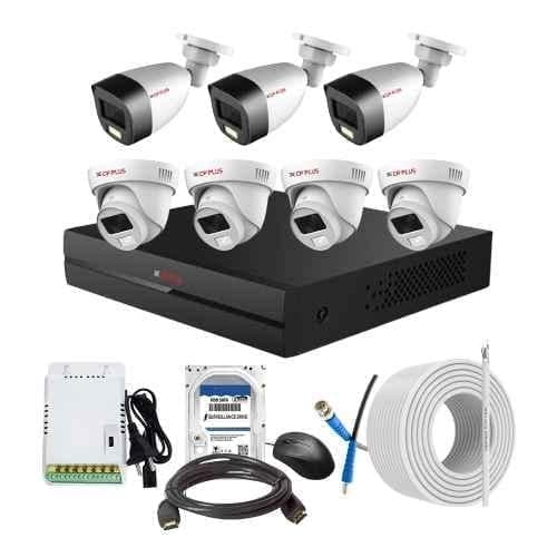 CP Plus 2.4MP Full Colour HD Audio Indoor & Outdoor CCTV Combo Kit with 8Ch DVR, 4 Dome 3 Bullet Camera, 8Ch SMPS, 70m Cable, 1TB HDD & Connector