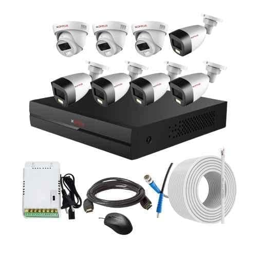 CP Plus 2.4MP Full Colour HD Audio Indoor & Outdoor CCTV Combo Kit with 8Ch DVR, 3 Dome 5 Bullet Camera, 8Ch SMPS, 70m Copper Cable & Connectors