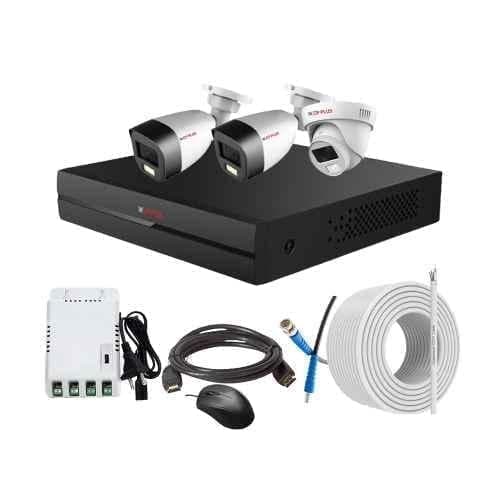 CP Plus 2.4MP Full Colour HD Audio Indoor & Outdoor CCTV Combo Kit with 4Ch DVR, 2 Bullet 1 Dome Camera, 4Ch SMPS, 70m Copper Cable & Connectors