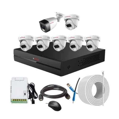 CP Plus 2.4MP Full Colour HD Audio Indoor & Outdoor CCTV Combo Kit with 8Ch DVR, 1 Bullet 6 Dome Camera, 8Ch SMPS, 70m Copper Cable & Connectors