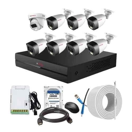 CP Plus 2.4MP Full Colour HD Audio Indoor & Outdoor CCTV Combo Kit with 8Ch DVR, 7 Bullet 1 Dome Camera, 8Ch SMPS, 70m Cable, 1TB HDD & Connector