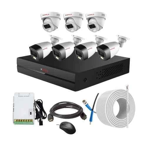 CP Plus 2.4MP Full Colour HD Audio Indoor & Outdoor CCTV Combo Kit with 8Ch DVR, 3 Dome 4 Bullet Camera, 8Ch SMPS, 70m Copper Cable & Connectors