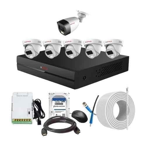 CP Plus 2.4MP Full Colour HD Audio Indoor & Outdoor CCTV Combo Kit with 8Ch DVR, 1 Bullet 5 Dome Camera, 8Ch SMPS, 70m Cable, 2TB HDD & Connector