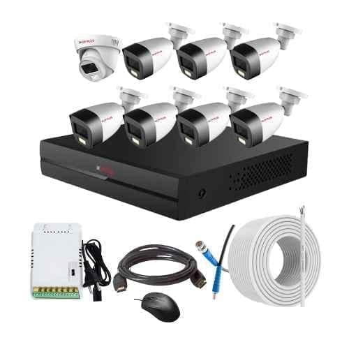 CP Plus 2.4MP Full Colour HD Audio Indoor & Outdoor CCTV Combo Kit with 8Ch DVR, 7 Bullet 1 Dome Camera, 8Ch SMPS, 70m Copper Cable & Connectors