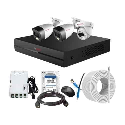 CP Plus 2.4MP Full Colour HD Audio Indoor & Outdoor CCTV Combo Kit with 4Ch DVR, 2 Bullet 1 Dome Camera, 4Ch SMPS, 70m Cable, 500GB HDD & Connector