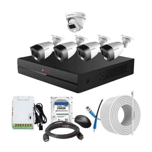 CP Plus 2.4MP Full Colour HD Audio Indoor & Outdoor CCTV Combo Kit with 8Ch DVR, 4 Bullet 1 Dome Camera, 8Ch SMPS, 70m Cable, 1TB HDD & Connector