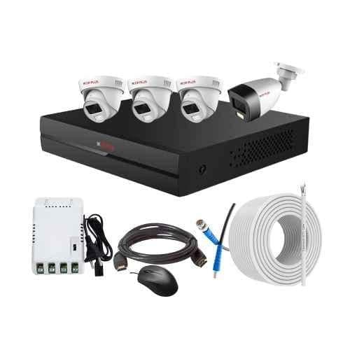 CP Plus 2.4MP Full Colour HD Audio Indoor & Outdoor CCTV Combo Kit with 4Ch DVR, 1 Bullet 3 Dome Camera, 4Ch SMPS, 70m Copper Cable & Connectors