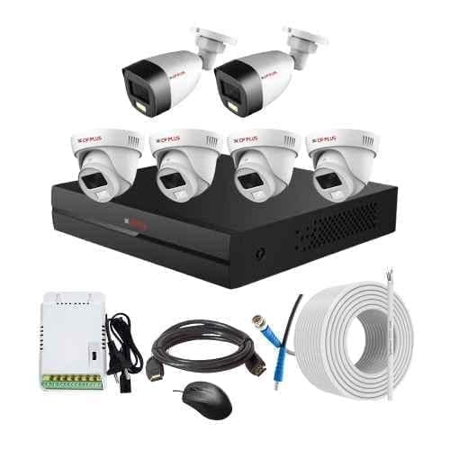 CP Plus 2.4MP Full Colour HD Audio Indoor & Outdoor CCTV Combo Kit with 8Ch DVR, 4 Dome 2 Bullet Camera, 8Ch SMPS, 70m Copper Cable & Connectors