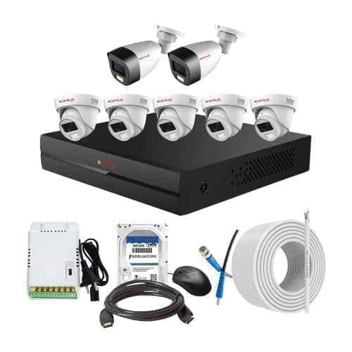 CP Plus 2.4MP Full Colour HD Audio Indoor & Outdoor CCTV Combo Kit with 8Ch DVR, 5 Dome 2 Bullet Camera, 8Ch SMPS, 70m Cable, 500GB HDD & Connector