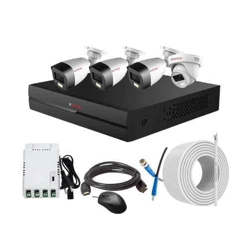 CP Plus 2.4MP Full Colour HD Audio Indoor & Outdoor CCTV Combo Kit with 4Ch DVR, 3 Bullet 1 Dome Camera, 4Ch SMPS, 70m Copper Cable & Connectors
