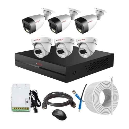 CP Plus 2.4MP Full Colour HD Audio Indoor & Outdoor CCTV Combo Kit with 8Ch DVR, 3 Dome 3 Bullet Camera, 8Ch SMPS, 70m Copper Cable & Connectors