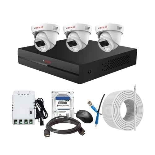 CP Plus 2.4MP Full Colour HD Audio Indoor & Outdoor CCTV Combo Kit with 4Ch DVR, 3 Dome Camera, 4Ch SMPS, 70m Copper Cable, 2TB HDD & Connectors