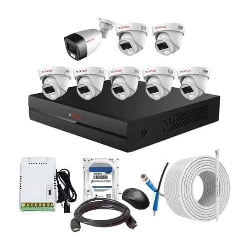 CP Plus 2.4MP Full Colour HD Audio Indoor & Outdoor CCTV Combo Kit with 8Ch DVR, 1 Bullet 7 Dome Camera, 8Ch SMPS, 70m Cable, 2TB HDD & Connector
