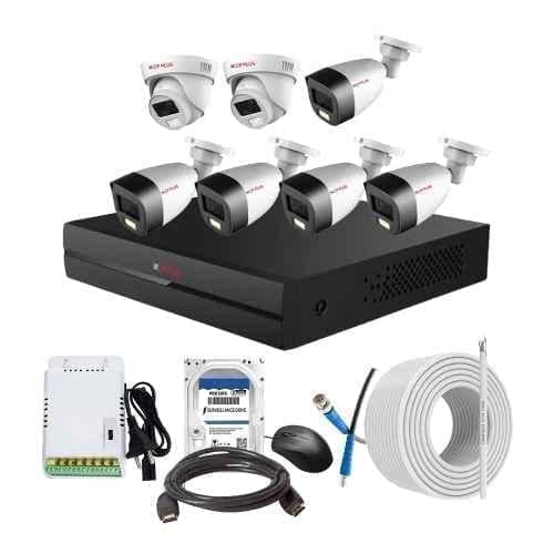 CP Plus 2.4MP Full Colour HD Audio Indoor & Outdoor CCTV Combo Kit with 8Ch DVR, 5 Bullet 2 Dome Camera, 8Ch SMPS, 70m Cable, 500GB HDD & Connector