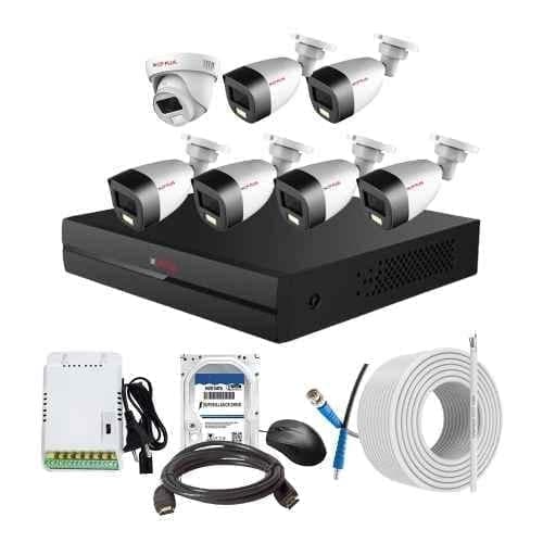CP Plus 2.4MP Full Colour HD Audio Indoor & Outdoor CCTV Combo Kit with 8Ch DVR, 6 Bullet 1 Dome Camera, 8Ch SMPS, 70m Cable, 2TB HDD & Connector