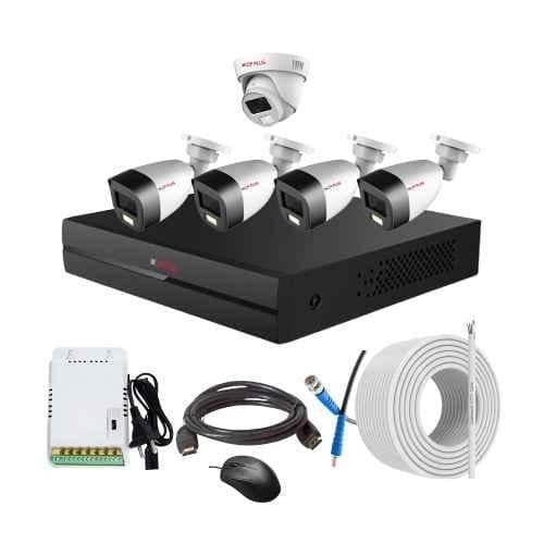 CP Plus 2.4MP Full Colour HD Audio Indoor & Outdoor CCTV Combo Kit with 8Ch DVR, 4 Bullet 1 Dome Camera, 8Ch SMPS, 70m Copper Cable & Connectors