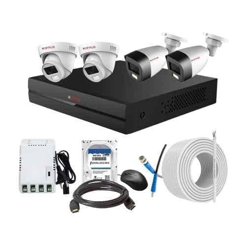 CP Plus 2.4MP Full Colour HD Audio Indoor & Outdoor CCTV Combo Kit with 4Ch DVR, 2 Dome 2 Bullet Camera, 4Ch SMPS, 70m Cable, 2TB HDD & Connector