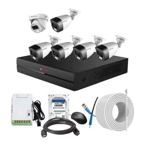 CP Plus 2.4MP Full Colour HD Audio Indoor & Outdoor CCTV Combo Kit with 8Ch DVR, 5 Bullet 1 Dome Camera, 8Ch SMPS, 70m Cable, 2TB HDD & Connector