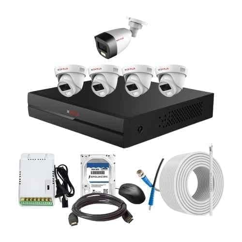 CP Plus 2.4MP Full Colour HD Audio Indoor & Outdoor CCTV Combo Kit with 8Ch DVR, 1 Bullet 4 Dome Camera, 8Ch SMPS, 70m Cable, 500GB HDD & Connector