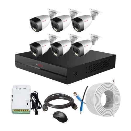 CP Plus 2.4MP Full Colour HD Audio Indoor & Outdoor CCTV Combo Kit with 8Ch DVR, 6 Bullet Camera, 8Ch SMPS, 70m Copper Cable & Connectors