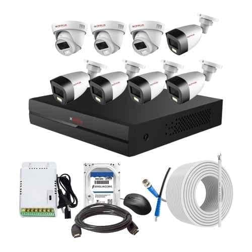CP Plus 2.4MP Full Colour HD Audio Indoor & Outdoor CCTV Combo Kit with 8Ch DVR, 3 Dome 5 Bullet Camera, 8Ch SMPS, 70m Cable, 1TB HDD & Connector