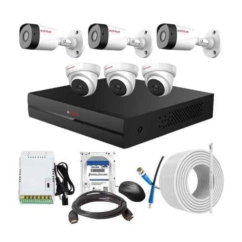 CP Plus 2.4MP Full HD Audio Indoor & Outdoor CCTV Combo Kit with 8Ch DVR, 3 Dome 3 Bullet Camera, 8Ch SMPS, 70m Cable, 2TB HDD & Connector