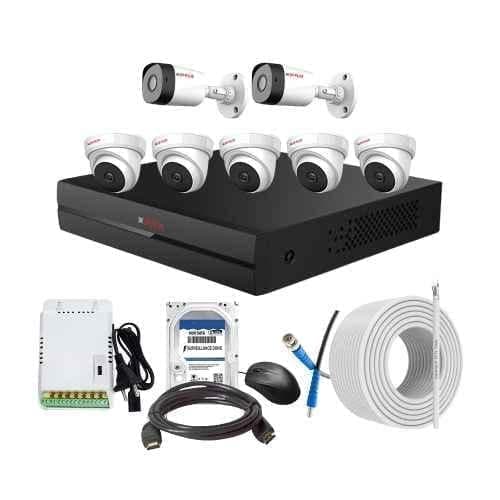 CP Plus 2.4MP Full HD Audio Indoor & Outdoor CCTV Combo Kit with 8Ch DVR, 5 Dome 2 Bullet Camera, 8Ch SMPS, 70m Cable, 2TB HDD & Connector