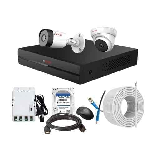 CP Plus 2.4MP Full HD Audio Indoor & Outdoor CCTV Combo Kit with 4Ch DVR, 1 Dome 1 Bullet Camera, 4Ch SMPS, 70m Cable, 2TB HDD & Connector