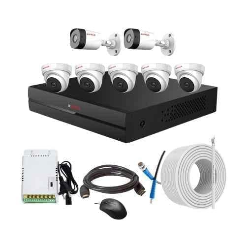CP Plus 2.4MP Full HD Audio Indoor & Outdoor CCTV Combo Kit with 8Ch DVR, 5 Dome 2 Bullet Camera, 8Ch SMPS, 70m Copper Cable & Connectors