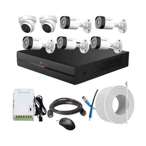 CP Plus 2.4MP Full HD Audio Indoor & Outdoor CCTV Combo Kit with 8Ch DVR, 5 Bullet 2 Dome Camera, 8Ch SMPS, 70m Copper Cable & Connectors