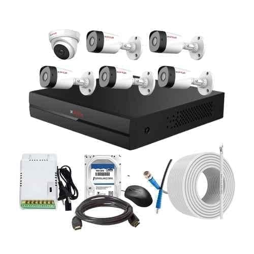 CP Plus 2.4MP Full HD Audio Indoor & Outdoor CCTV Combo Kit with 8Ch DVR, 5 Bullet 1 Dome Camera, 8Ch SMPS, 70m Cable, 1TB HDD & Connector