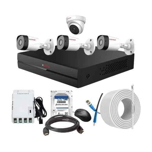 CP Plus 2.4MP Full HD Audio Indoor & Outdoor CCTV Combo Kit with 4Ch DVR, 3 Bullet 1 Dome Camera, 4Ch SMPS, 70m Cable, 500GB HDD & Connector