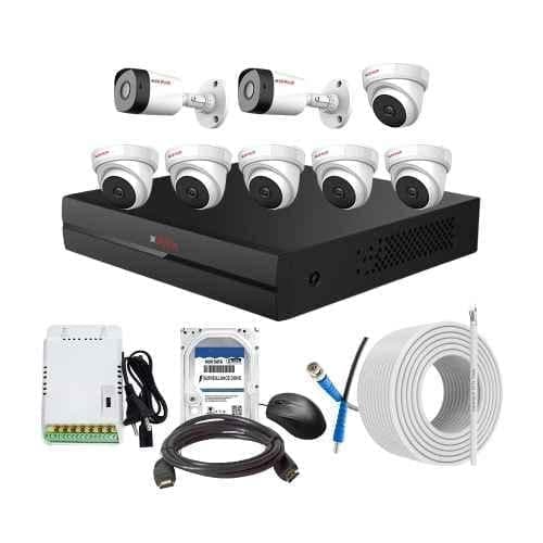 CP Plus 2.4MP Full HD Audio Indoor & Outdoor CCTV Combo Kit with 8Ch DVR, 6 Dome 2 Bullet Camera, 8Ch SMPS, 70m Cable, 2TB HDD & Connector