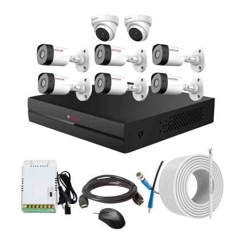 CP Plus 2.4MP Full HD Audio Indoor & Outdoor CCTV Combo Kit with 8Ch DVR, 6 Bullet 2 Dome Camera, 8Ch SMPS, 70m Copper Cable & Connectors